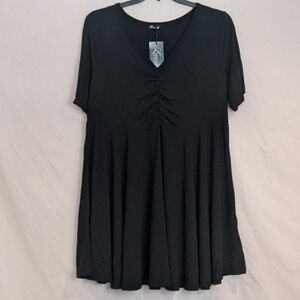 Limited Collection Black V Neck Short Sleeve Ruched Bodice Ribbed Mini Dress 16